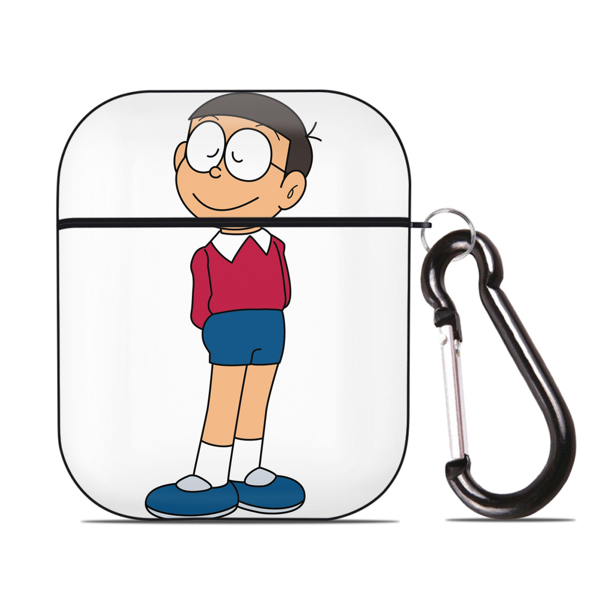（画像用） ドラえもん 野比 のび太 Doraemon Nobita Nobi AirPods 第2世代保護ケース ハードシェル ブラック 耐衝撃・防指紋・カラビナ付き