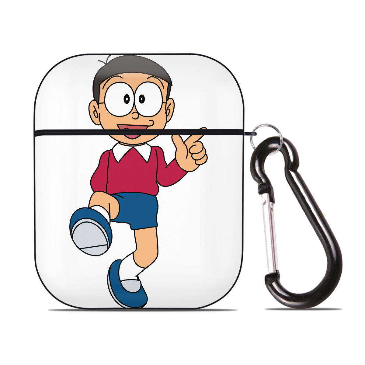 （画像用） ドラえもん 野比 のび太 Doraemon Nobita Nobi AirPods 第2世代保護ケース ハードシェル ブラック 耐衝撃・防指紋・カラビナ付き