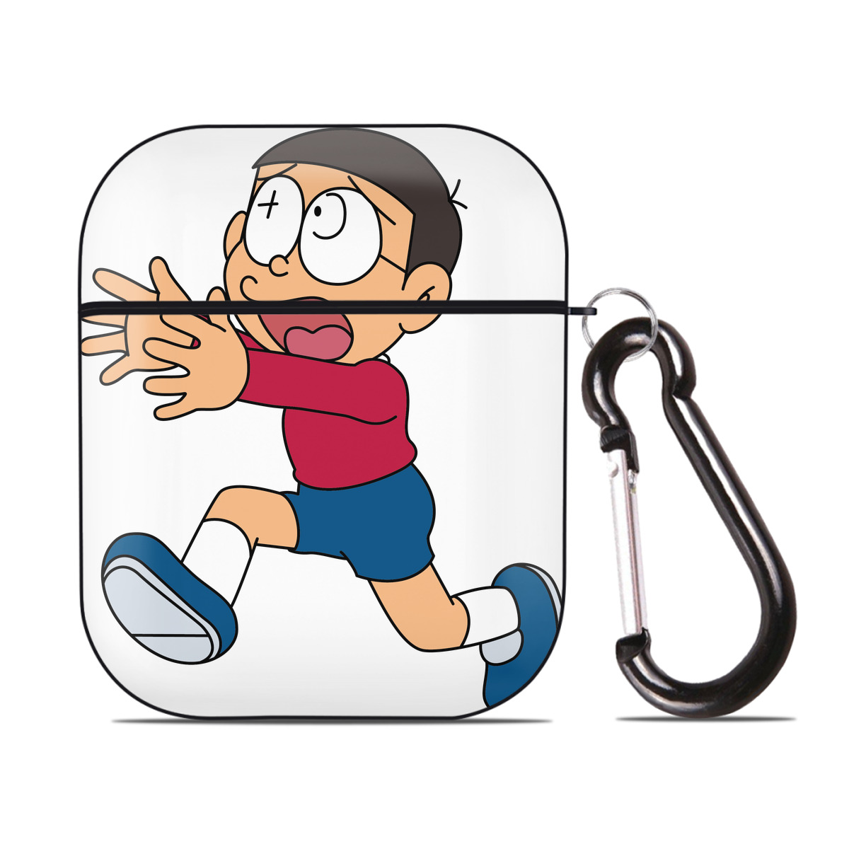 （画像用） ドラえもん 野比 のび太 Doraemon Nobita Nobi AirPods 第2世代保護ケース ハードシェル ブラック 耐衝撃・防指紋・カラビナ付き