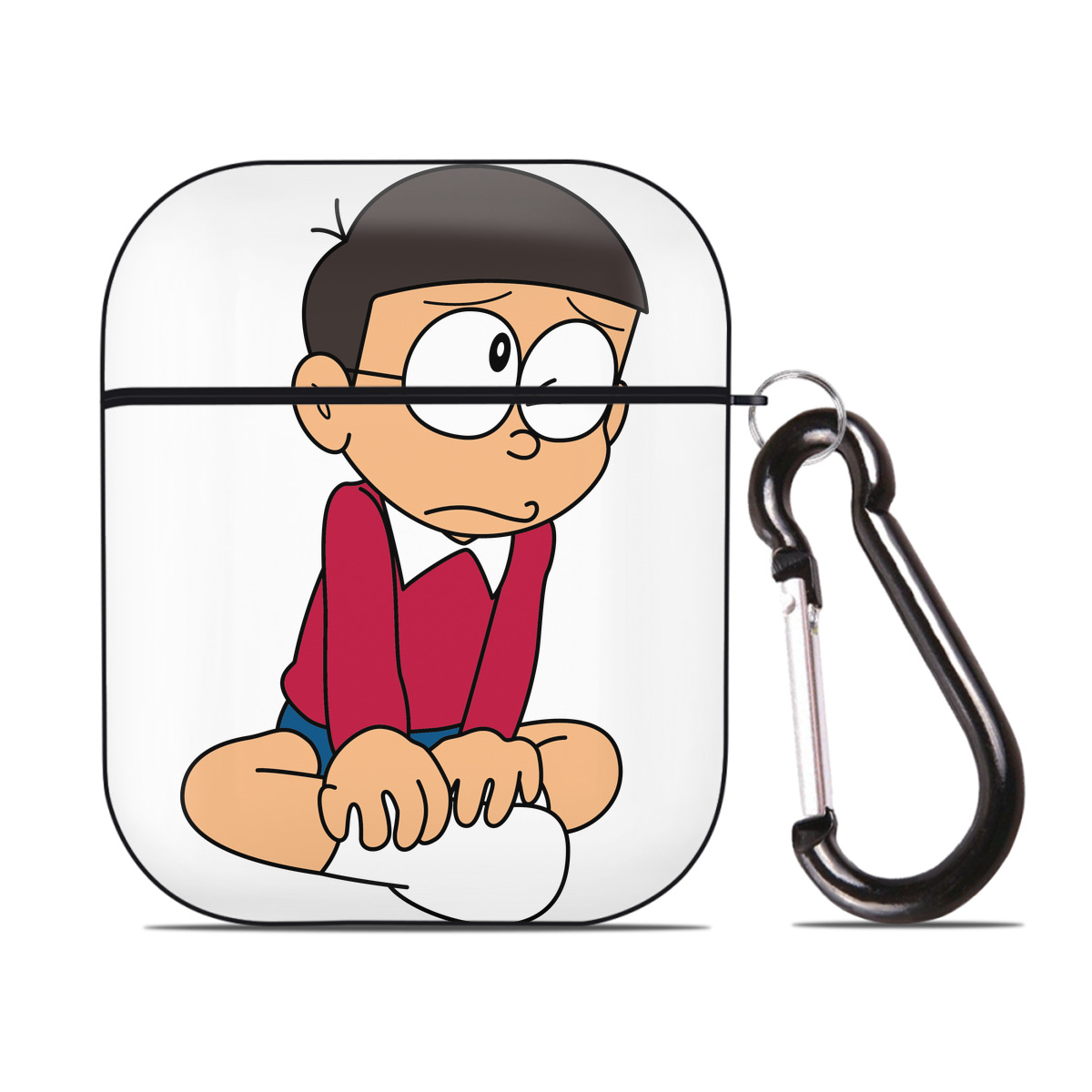 （画像用） ドラえもん 野比 のび太 Doraemon Nobita Nobi AirPods 第2世代保護ケース ハードシェル ブラック 耐衝撃・防指紋・カラビナ付き