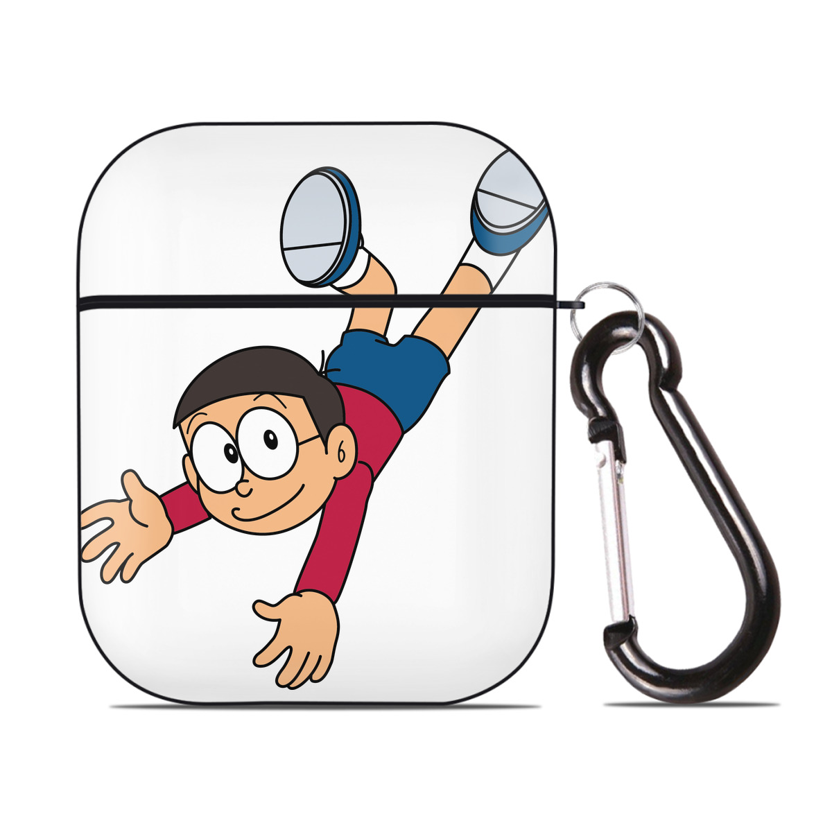 （画像用） ドラえもん 野比 のび太 Doraemon Nobita Nobi AirPods 第2世代保護ケース ハードシェル ブラック 耐衝撃・防指紋・カラビナ付き