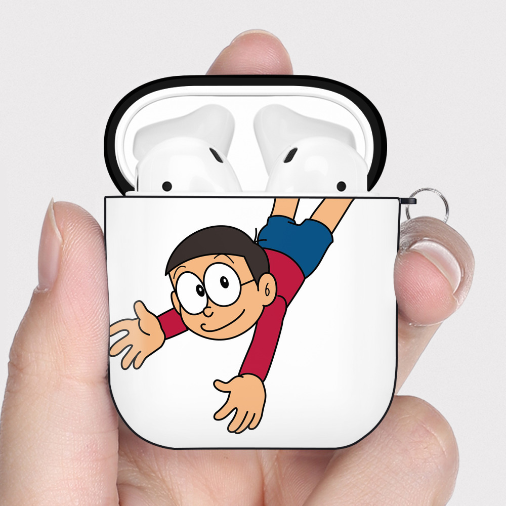 （画像用） ドラえもん 野比 のび太 Doraemon Nobita Nobi AirPods 第2世代保護ケース ハードシェル ブラック 耐衝撃・防指紋・カラビナ付き