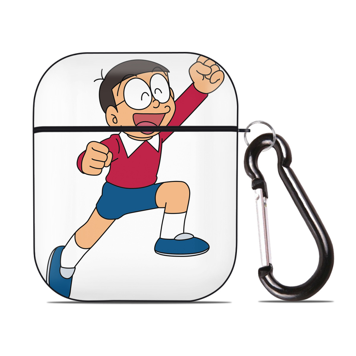 （画像用） ドラえもん 野比 のび太 Doraemon Nobita Nobi AirPods 第2世代保護ケース ハードシェル ブラック 耐衝撃・防指紋・カラビナ付き