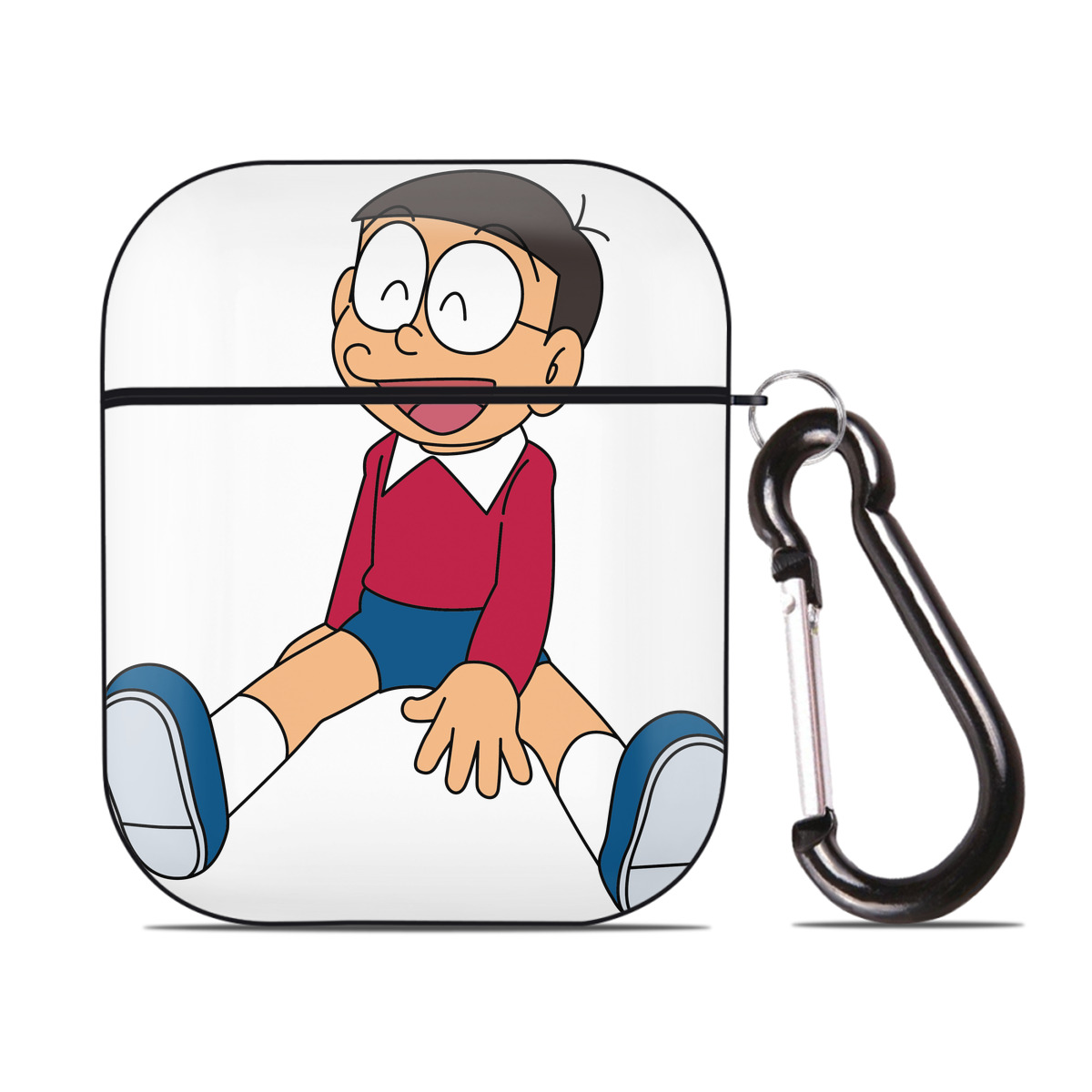 （画像用） ドラえもん 野比 のび太 Doraemon Nobita Nobi AirPods 第2世代保護ケース ハードシェル ブラック 耐衝撃・防指紋・カラビナ付き