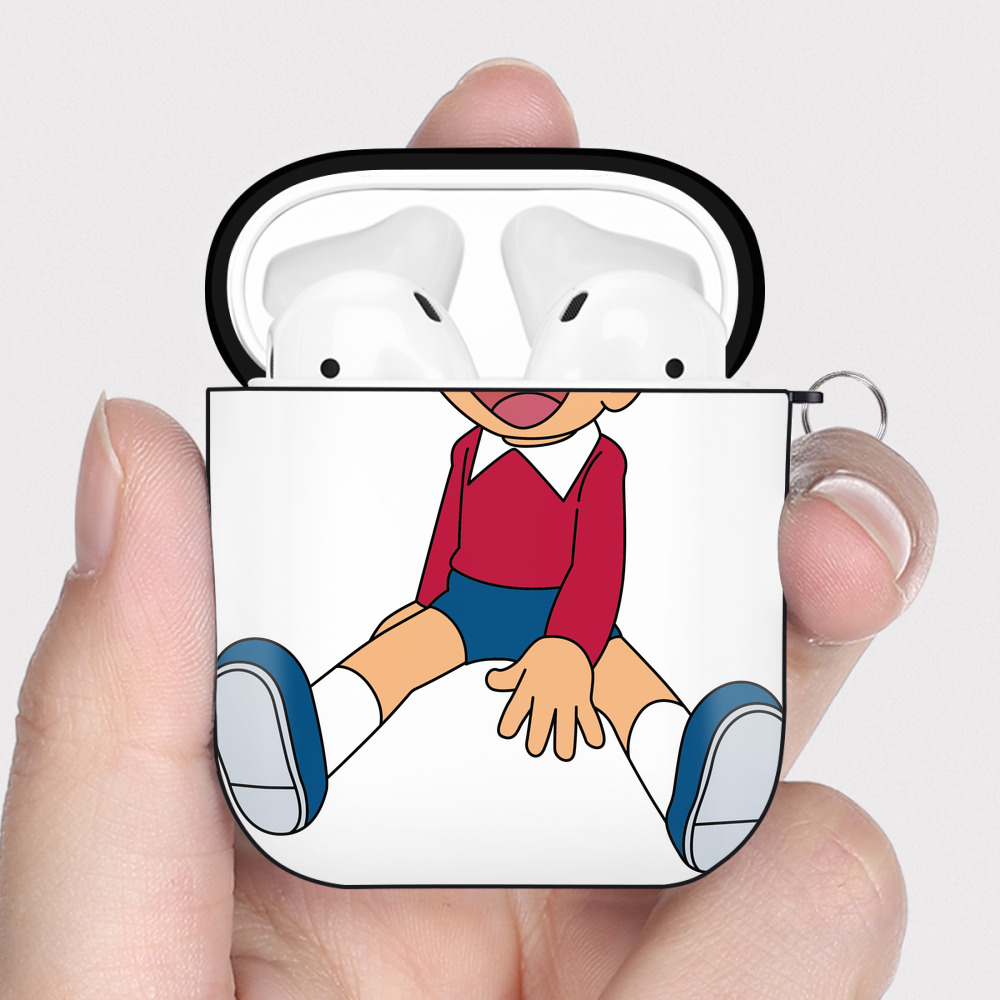 （画像用） ドラえもん 野比 のび太 Doraemon Nobita Nobi AirPods 第2世代保護ケース ハードシェル ブラック 耐衝撃・防指紋・カラビナ付き