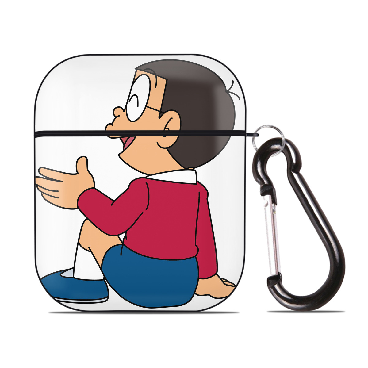 （画像用） ドラえもん 野比 のび太 Doraemon Nobita Nobi AirPods 第2世代保護ケース ハードシェル ブラック 耐衝撃・防指紋・カラビナ付き