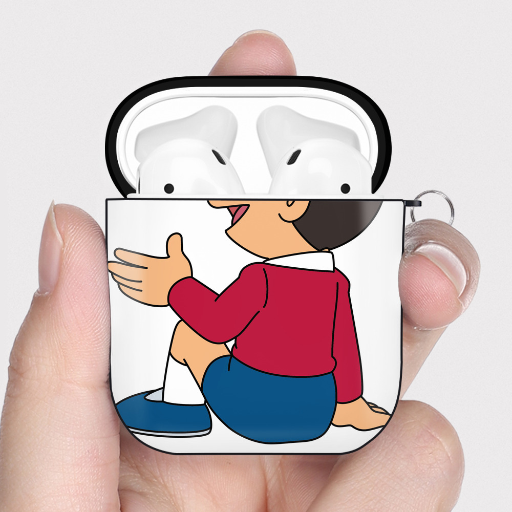 （画像用） ドラえもん 野比 のび太 Doraemon Nobita Nobi AirPods 第2世代保護ケース ハードシェル ブラック 耐衝撃・防指紋・カラビナ付き
