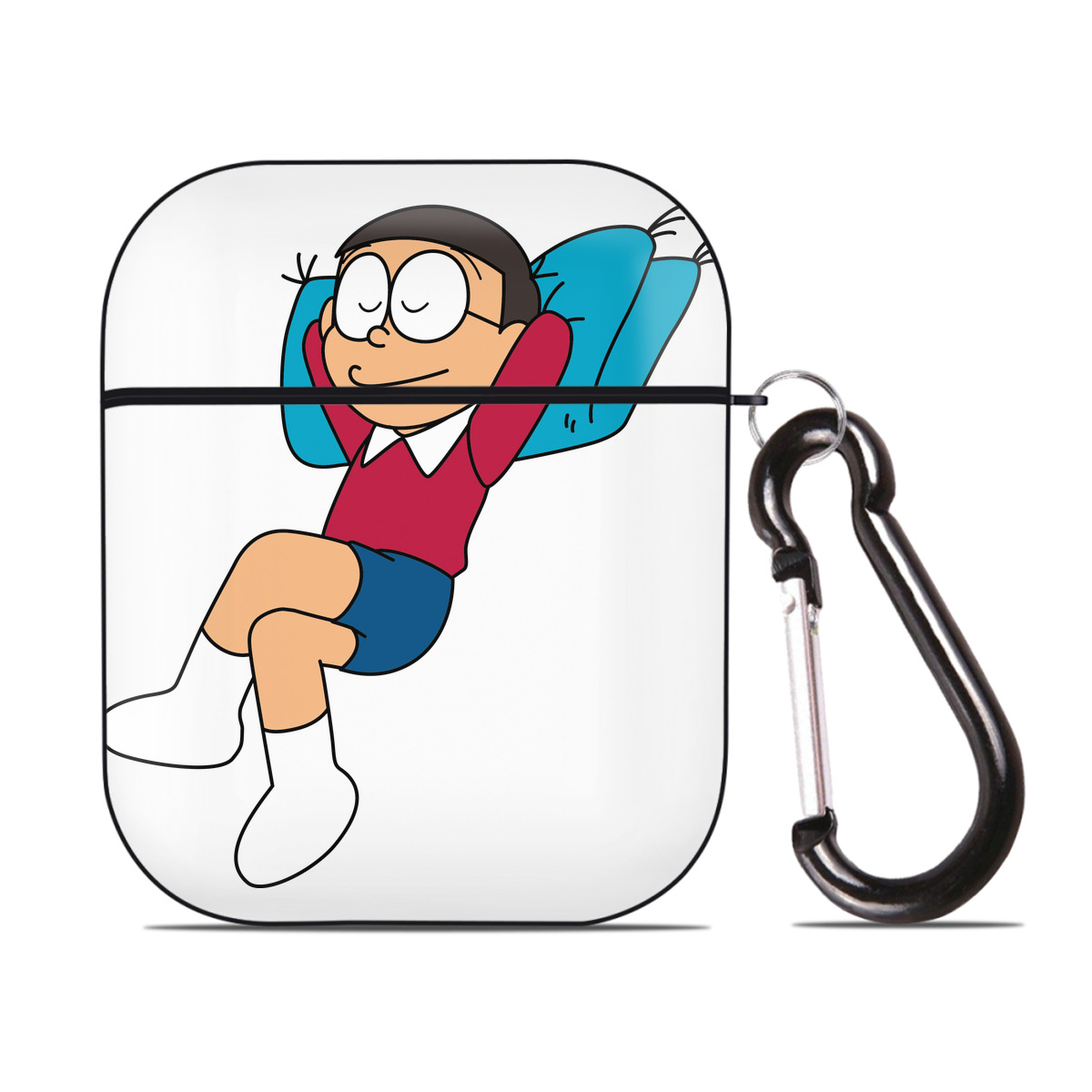 （画像用） ドラえもん 野比 のび太 Doraemon Nobita Nobi AirPods 第2世代保護ケース ハードシェル ブラック 耐衝撃・防指紋・カラビナ付き