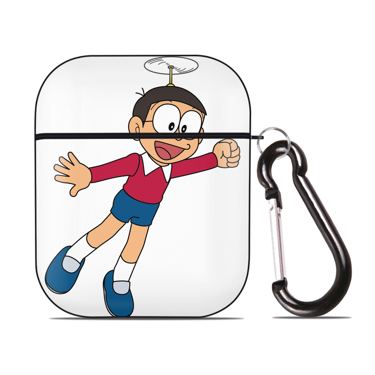 （画像用） ドラえもん 野比 のび太 Doraemon Nobita Nobi AirPods 第2世代保護ケース ハードシェル ブラック 耐衝撃・防指紋・カラビナ付き