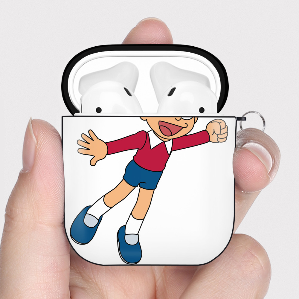 （画像用） ドラえもん 野比 のび太 Doraemon Nobita Nobi AirPods 第2世代保護ケース ハードシェル ブラック 耐衝撃・防指紋・カラビナ付き