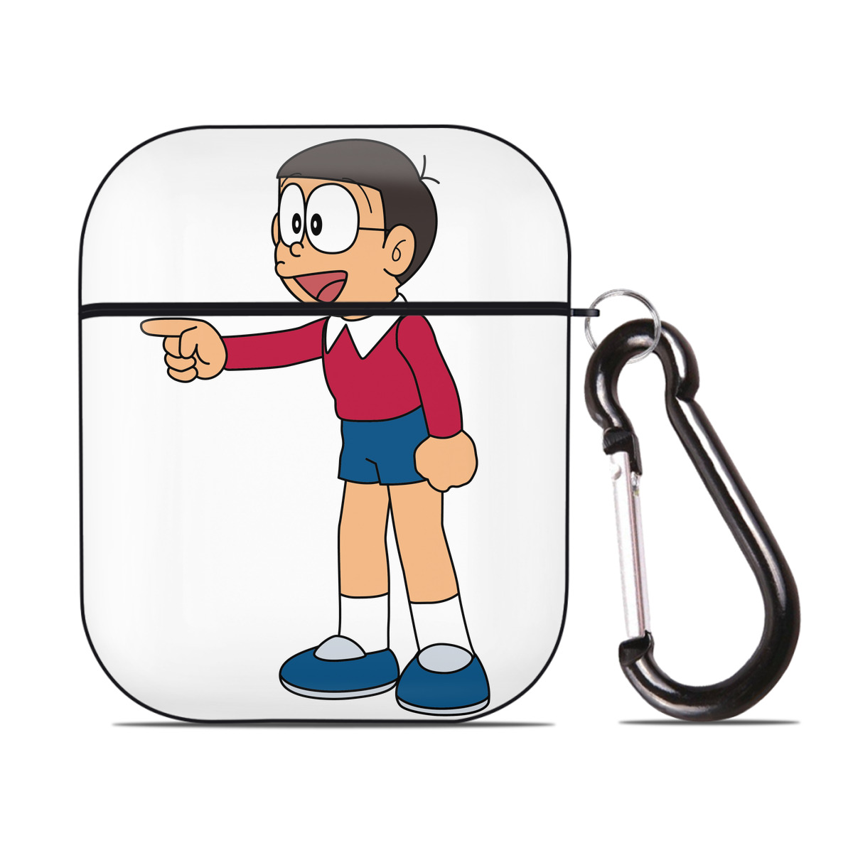 （画像用） ドラえもん 野比 のび太 Doraemon Nobita Nobi AirPods 第2世代保護ケース ハードシェル ブラック 耐衝撃・防指紋・カラビナ付き