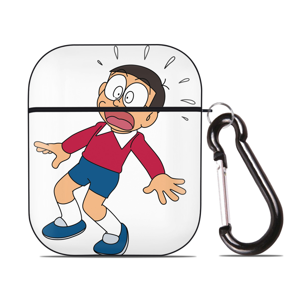 （画像用） ドラえもん 野比 のび太 Doraemon Nobita Nobi AirPods 第2世代保護ケース ハードシェル ブラック 耐衝撃・防指紋・カラビナ付き