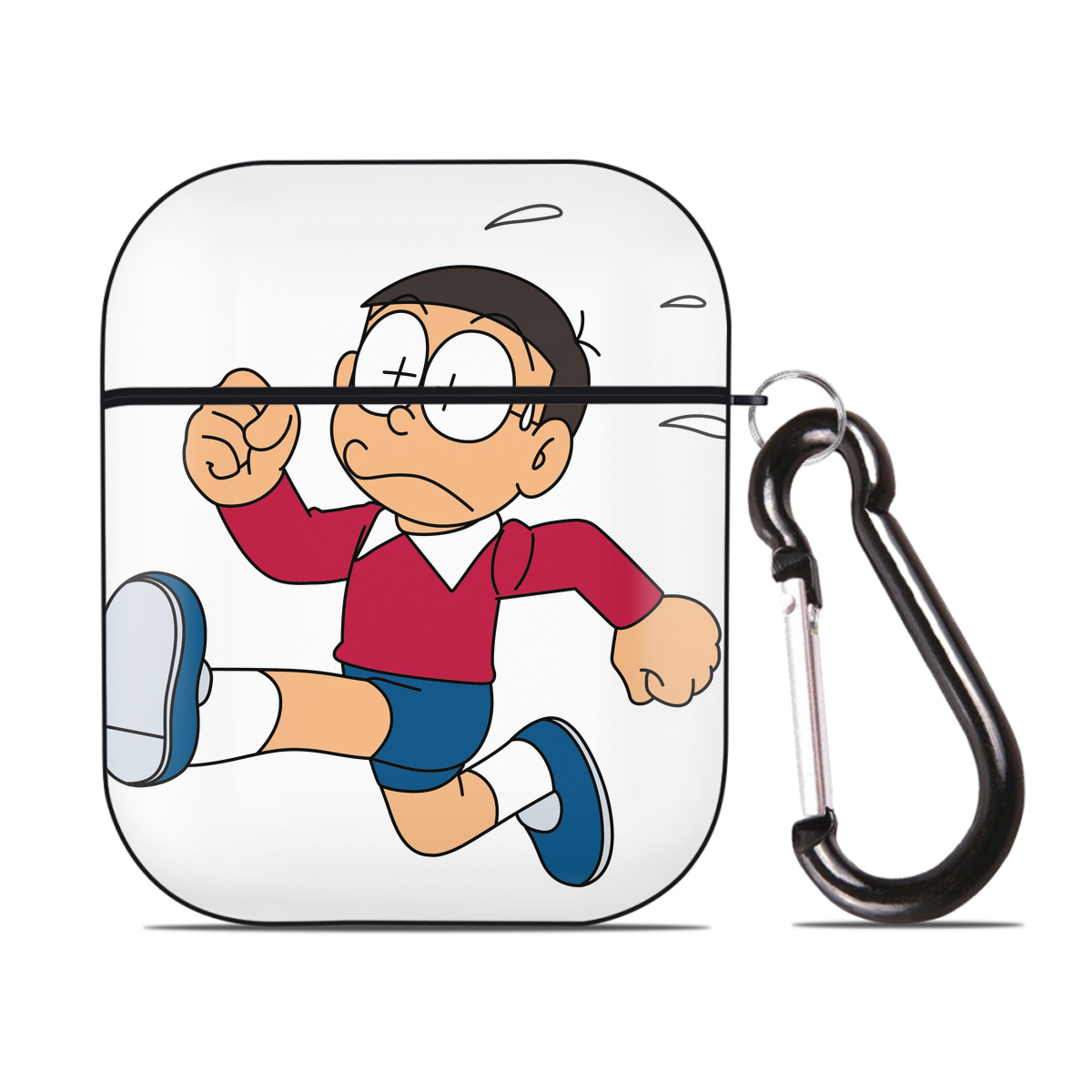 （画像用） ドラえもん 野比 のび太 Doraemon Nobita Nobi AirPods 第2世代保護ケース ハードシェル ブラック 耐衝撃・防指紋・カラビナ付き