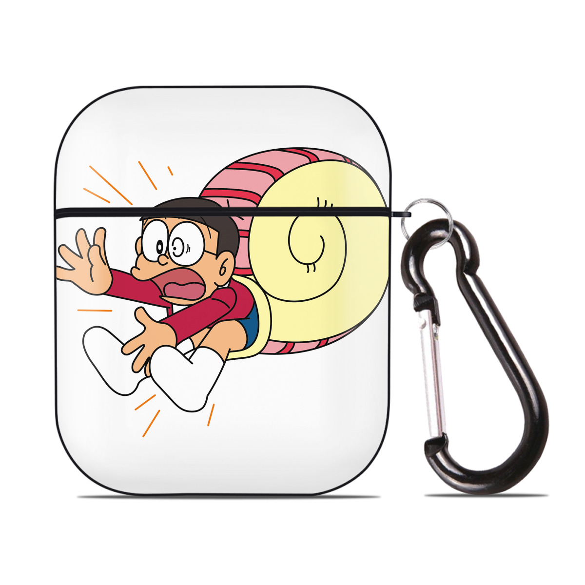 （画像用） ドラえもん 野比 のび太 Doraemon Nobita Nobi AirPods 第2世代保護ケース ハードシェル ブラック 耐衝撃・防指紋・カラビナ付き