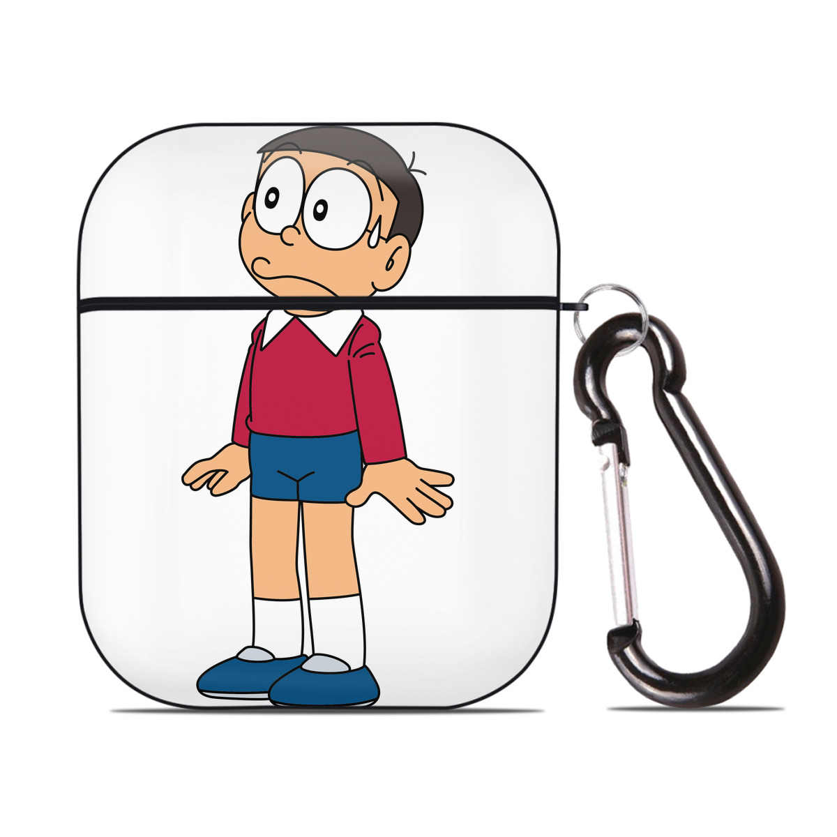 （画像用） ドラえもん 野比 のび太 Doraemon Nobita Nobi AirPods 第2世代保護ケース ハードシェル ブラック 耐衝撃・防指紋・カラビナ付き
