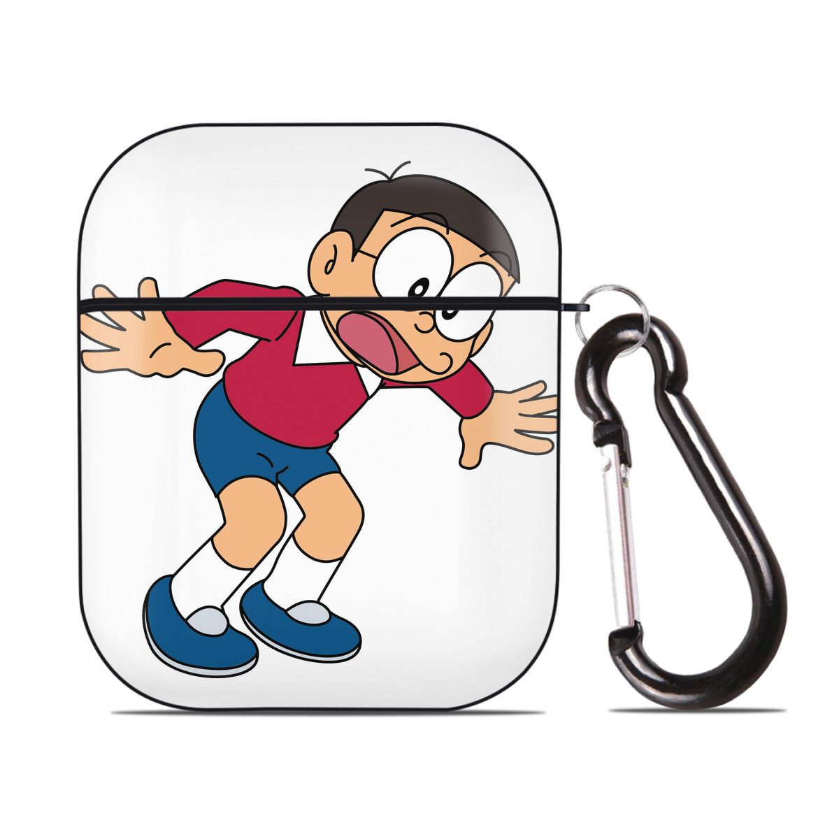 （画像用） ドラえもん 野比 のび太 Doraemon Nobita Nobi AirPods 第2世代保護ケース ハードシェル ブラック 耐衝撃・防指紋・カラビナ付き