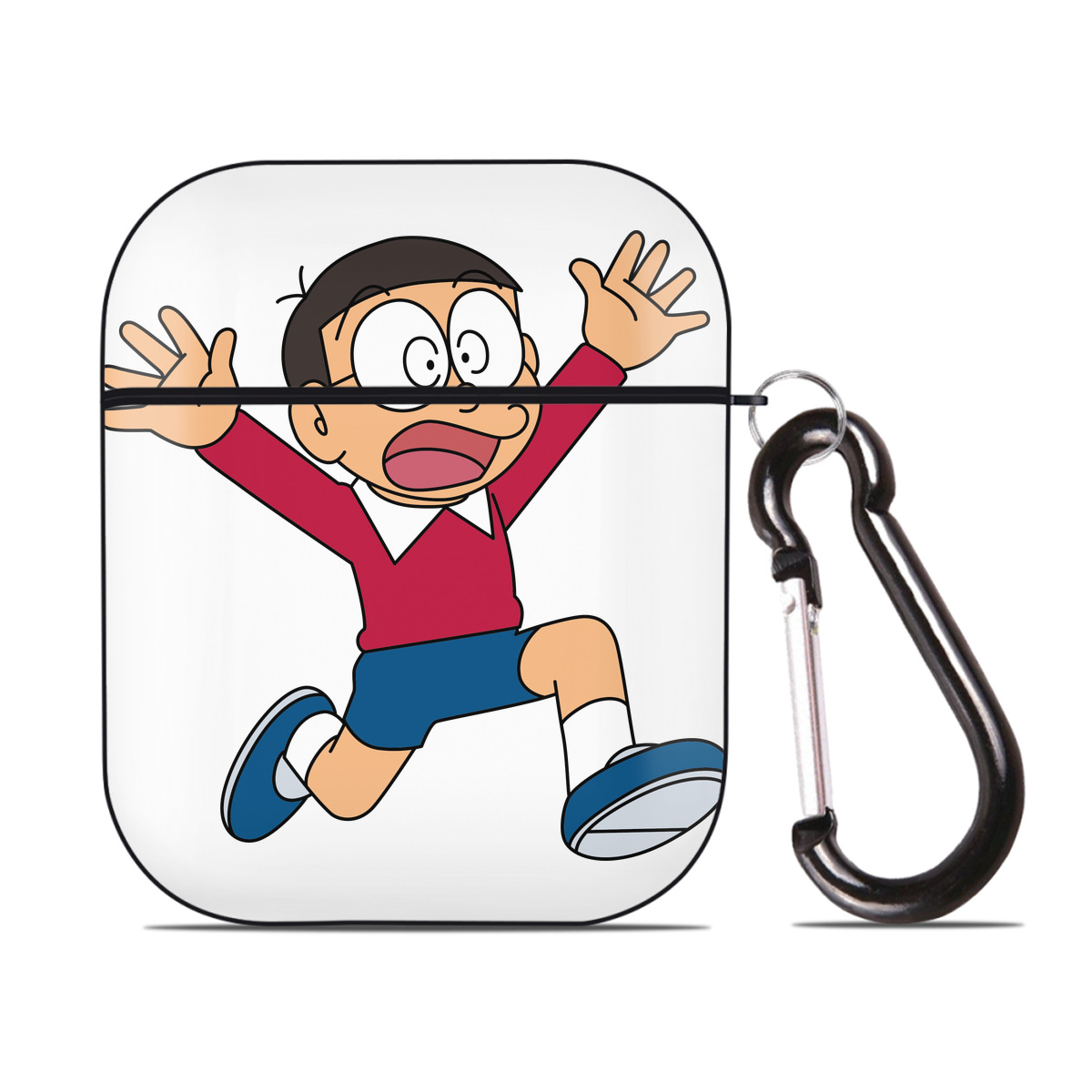 （画像用） ドラえもん 野比 のび太 Doraemon Nobita Nobi AirPods 第2世代保護ケース ハードシェル ブラック 耐衝撃・防指紋・カラビナ付き