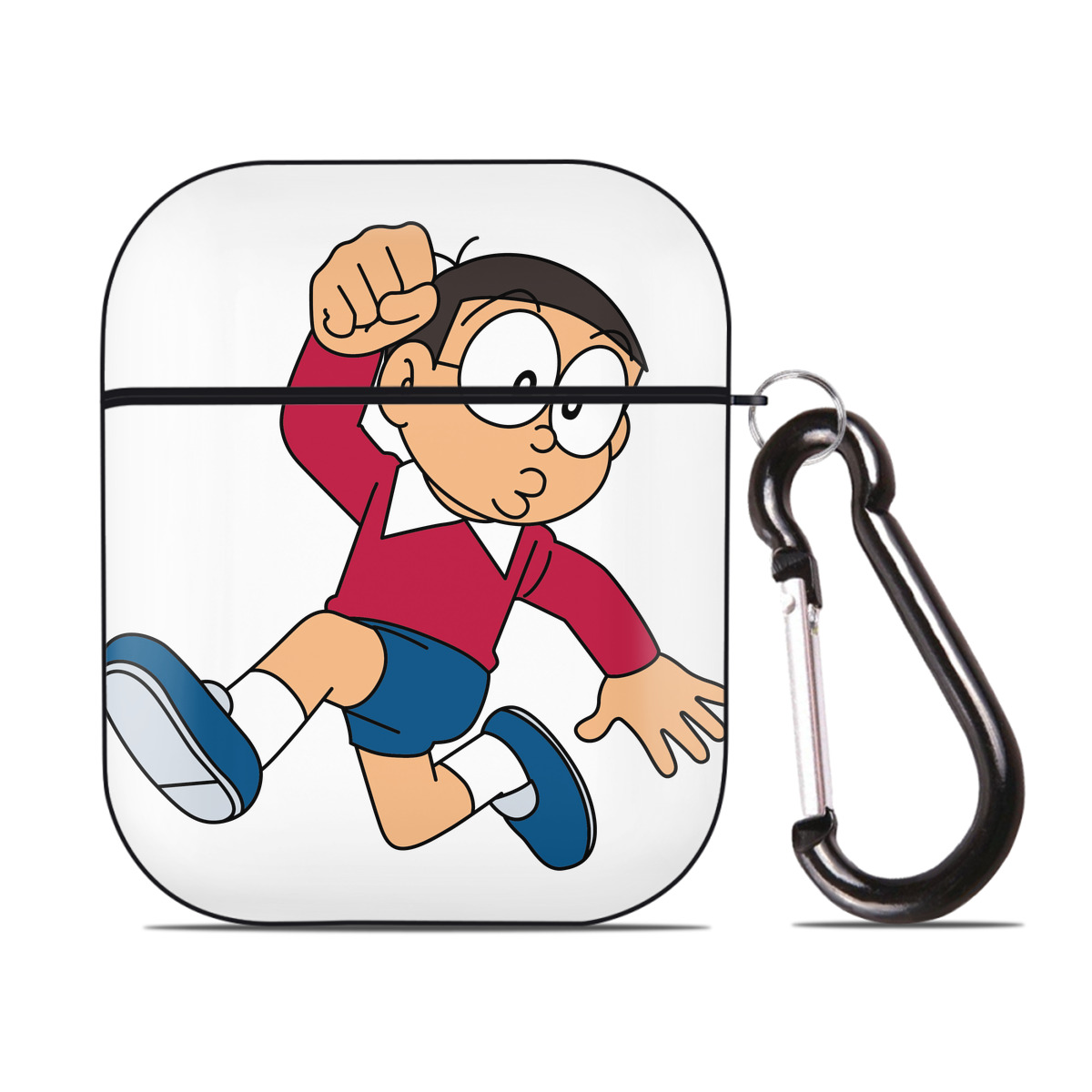（画像用） ドラえもん 野比 のび太 Doraemon Nobita Nobi AirPods 第2世代保護ケース ハードシェル ブラック 耐衝撃・防指紋・カラビナ付き