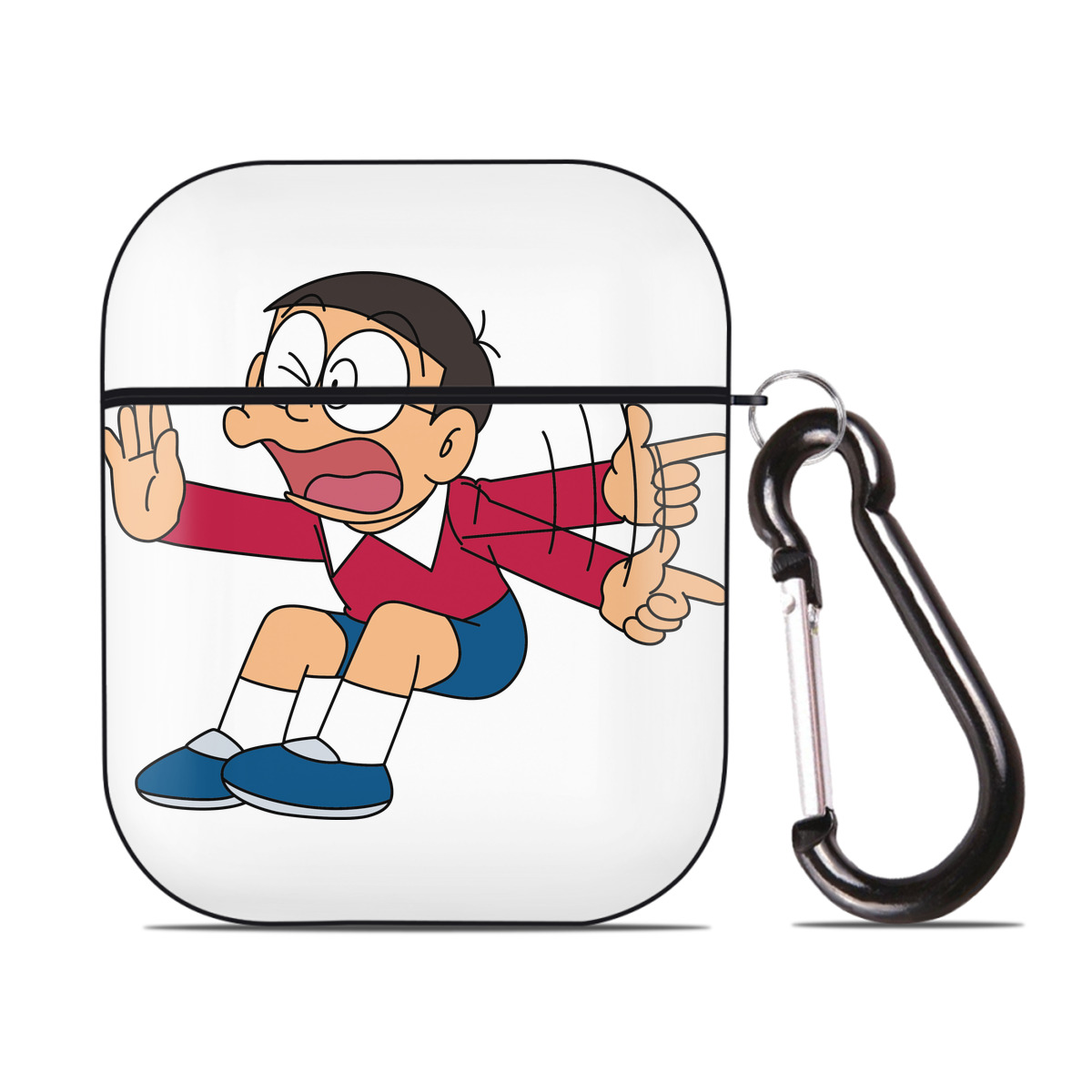 （画像用） ドラえもん 野比 のび太 Doraemon Nobita Nobi AirPods 第2世代保護ケース ハードシェル ブラック 耐衝撃・防指紋・カラビナ付き