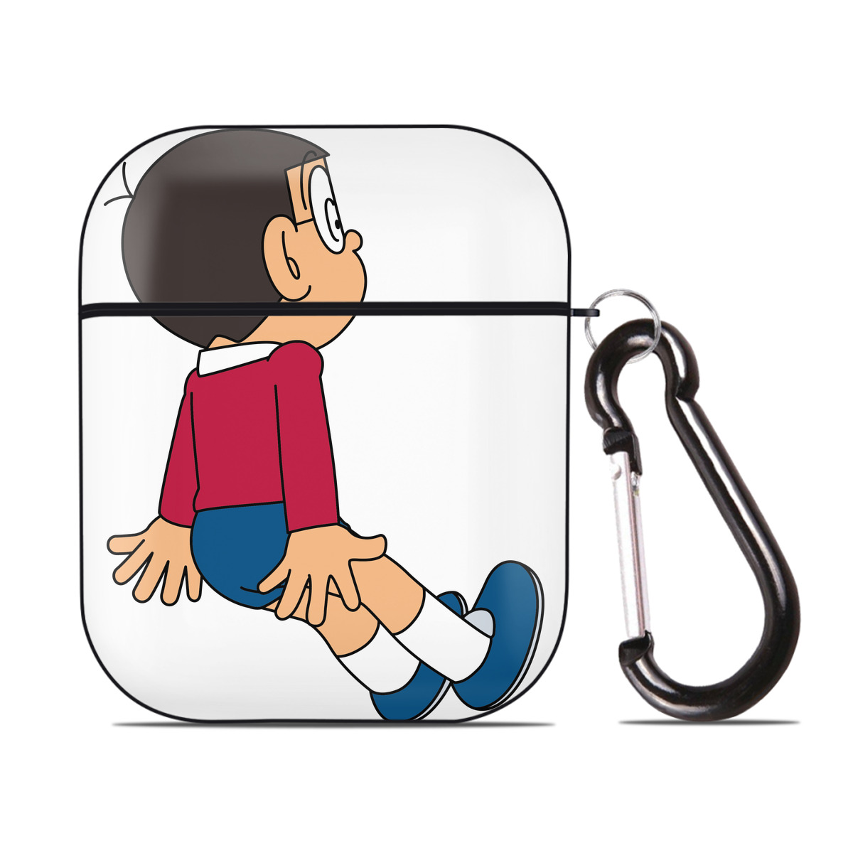 （画像用） ドラえもん 野比 のび太 Doraemon Nobita Nobi AirPods 第2世代保護ケース ハードシェル ブラック 耐衝撃・防指紋・カラビナ付き