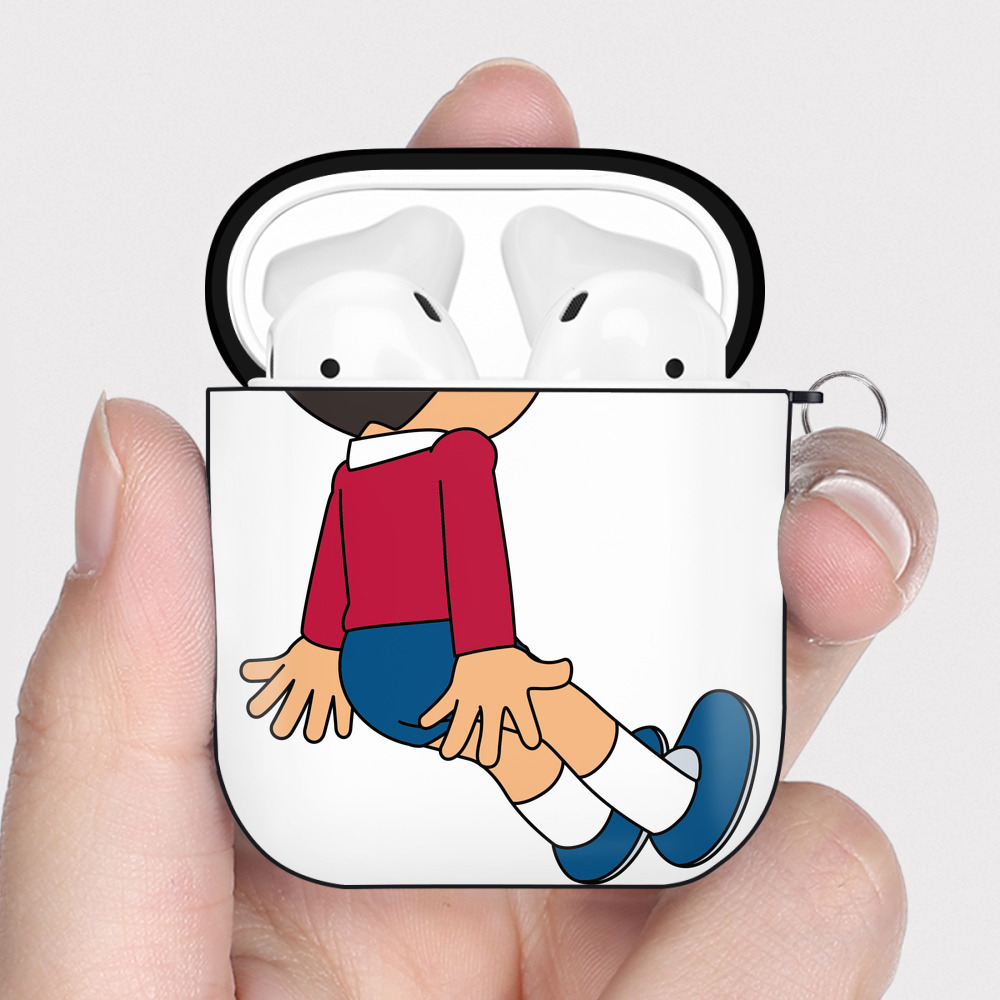 （画像用） ドラえもん 野比 のび太 Doraemon Nobita Nobi AirPods 第2世代保護ケース ハードシェル ブラック 耐衝撃・防指紋・カラビナ付き