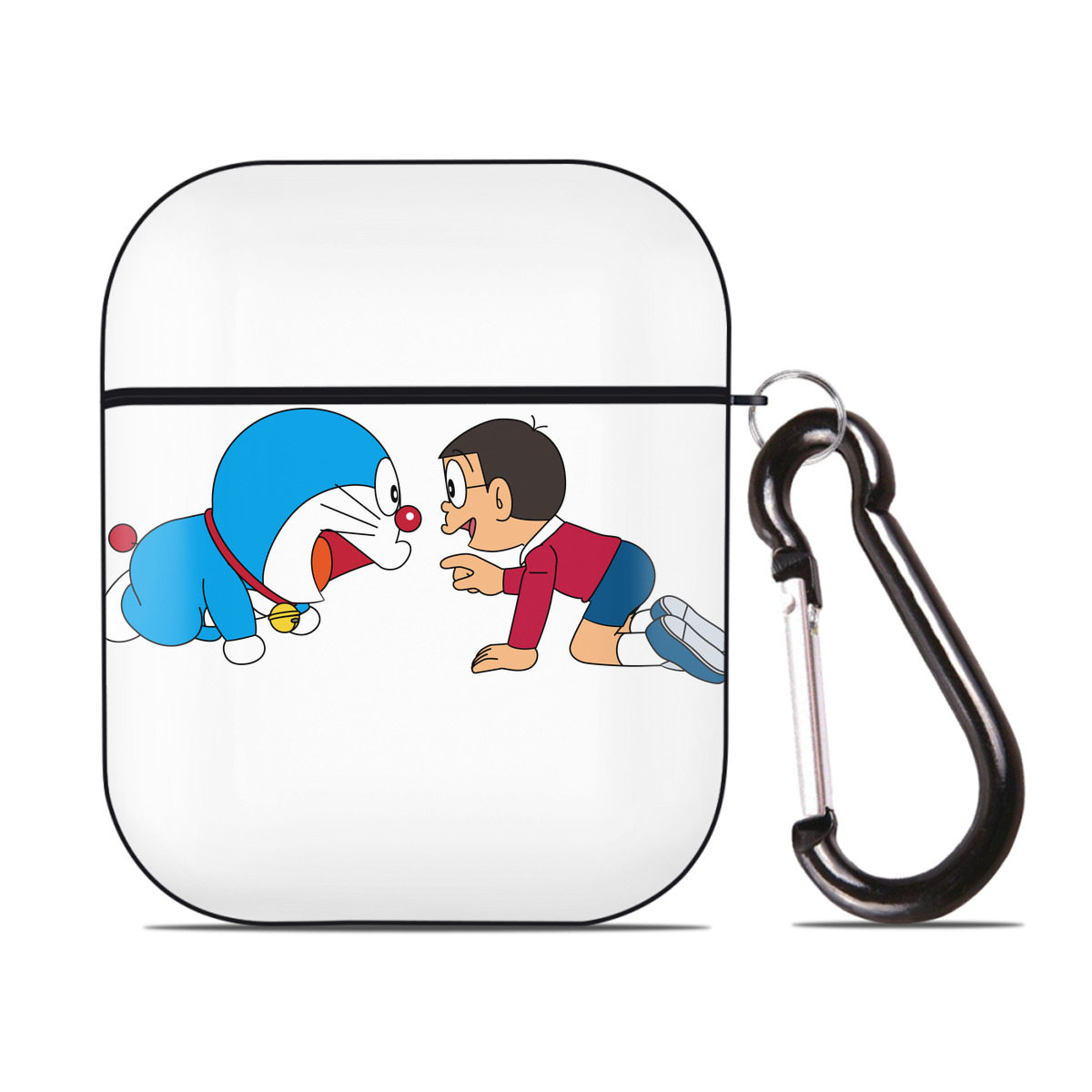 （画像用） ドラえもん 野比 のび太 Doraemon Nobita Nobi AirPods 第2世代保護ケース ハードシェル ブラック 耐衝撃・防指紋・カラビナ付き
