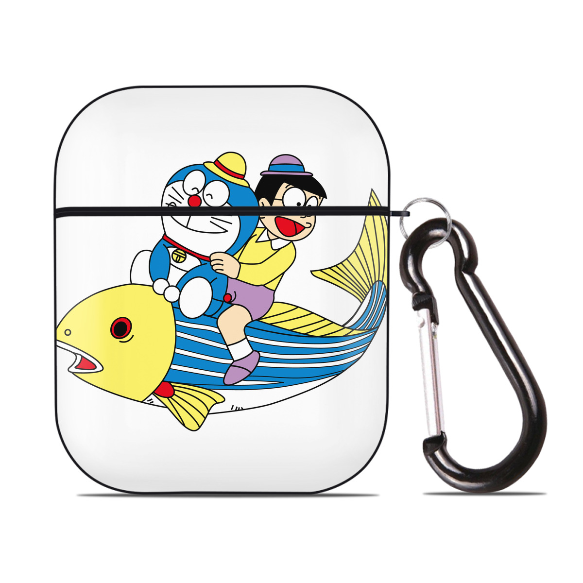 （画像用） ドラえもん 野比 のび太 Doraemon Nobita Nobi AirPods 第2世代保護ケース ハードシェル ブラック 耐衝撃・防指紋・カラビナ付き