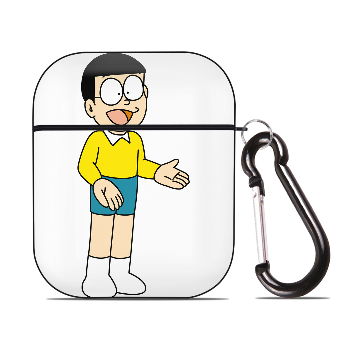 （画像用） ドラえもん 野比 のび太 Doraemon Nobita Nobi AirPods 第2世代保護ケース ハードシェル ブラック 耐衝撃・防指紋・カラビナ付き