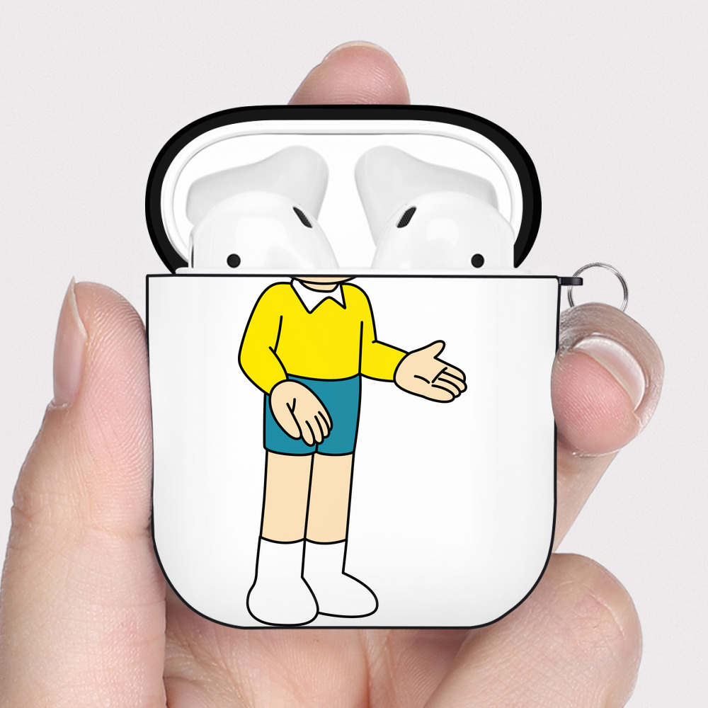 （画像用） ドラえもん 野比 のび太 Doraemon Nobita Nobi AirPods 第2世代保護ケース ハードシェル ブラック 耐衝撃・防指紋・カラビナ付き