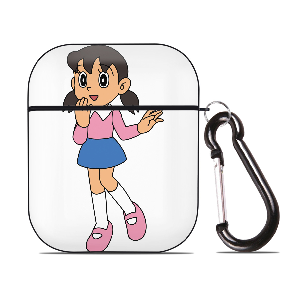 （画像用） ドラえもん みなもと しずか Doraemon Shizuka Minamoto AirPods 第2世代保護ケース ハードシェル ブラック 耐衝撃・防指紋・カラビナ付き