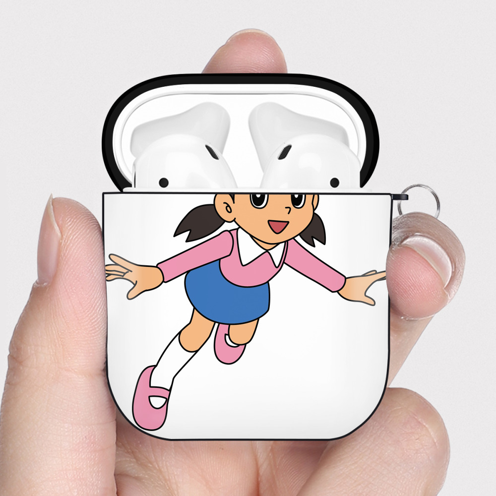 （画像用） ドラえもん みなもと しずか Doraemon Shizuka Minamoto AirPods 第2世代保護ケース ハードシェル ブラック 耐衝撃・防指紋・カラビナ付き