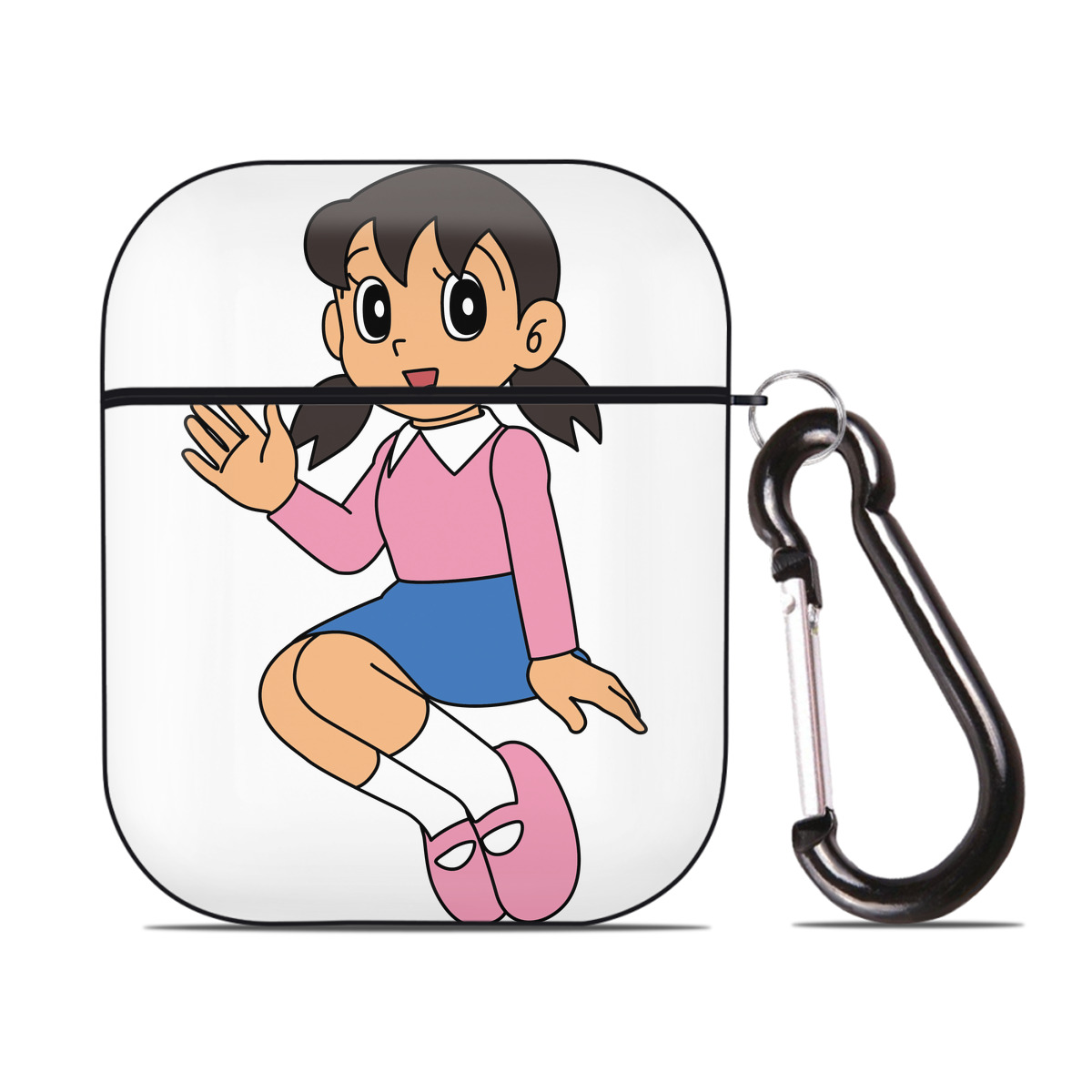 （画像用） ドラえもん みなもと しずか Doraemon Shizuka Minamoto AirPods 第2世代保護ケース ハードシェル ブラック 耐衝撃・防指紋・カラビナ付き