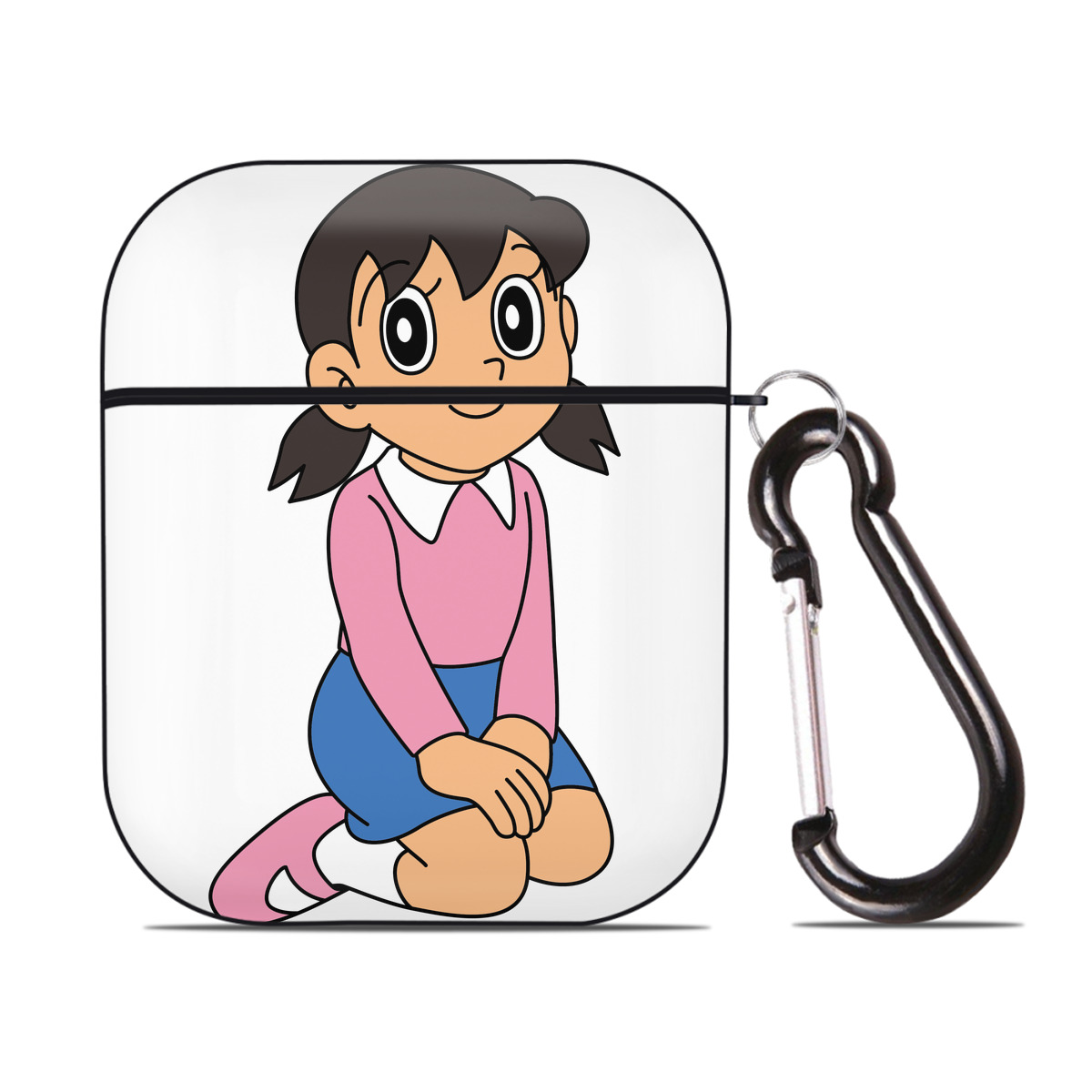 （画像用） ドラえもん みなもと しずか Doraemon Shizuka Minamoto AirPods 第2世代保護ケース ハードシェル ブラック 耐衝撃・防指紋・カラビナ付き