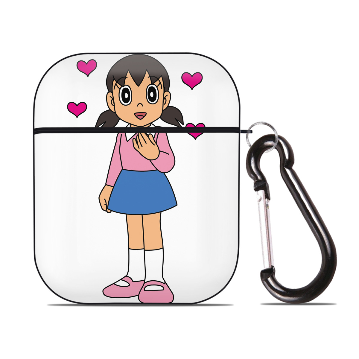 （画像用） ドラえもん みなもと しずか Doraemon Shizuka Minamoto AirPods 第2世代保護ケース ハードシェル ブラック 耐衝撃・防指紋・カラビナ付き