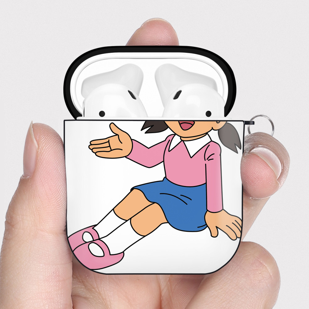 （画像用） ドラえもん みなもと しずか Doraemon Shizuka Minamoto AirPods 第2世代保護ケース ハードシェル ブラック 耐衝撃・防指紋・カラビナ付き