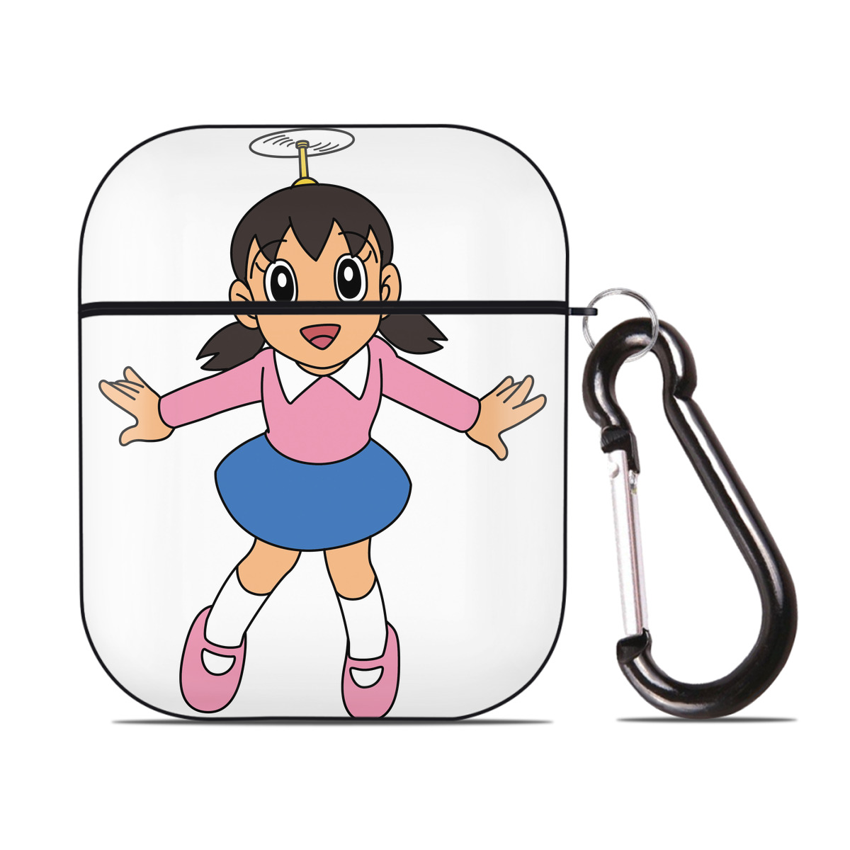 （画像用） ドラえもん みなもと しずか Doraemon Shizuka Minamoto AirPods 第2世代保護ケース ハードシェル ブラック 耐衝撃・防指紋・カラビナ付き