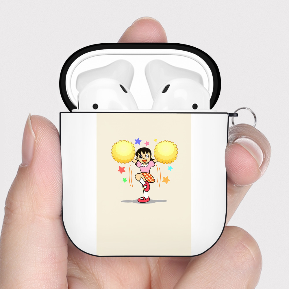 （画像用） ドラえもん みなもと しずか Doraemon Shizuka Minamoto AirPods 第2世代保護ケース ハードシェル ブラック 耐衝撃・防指紋・カラビナ付き