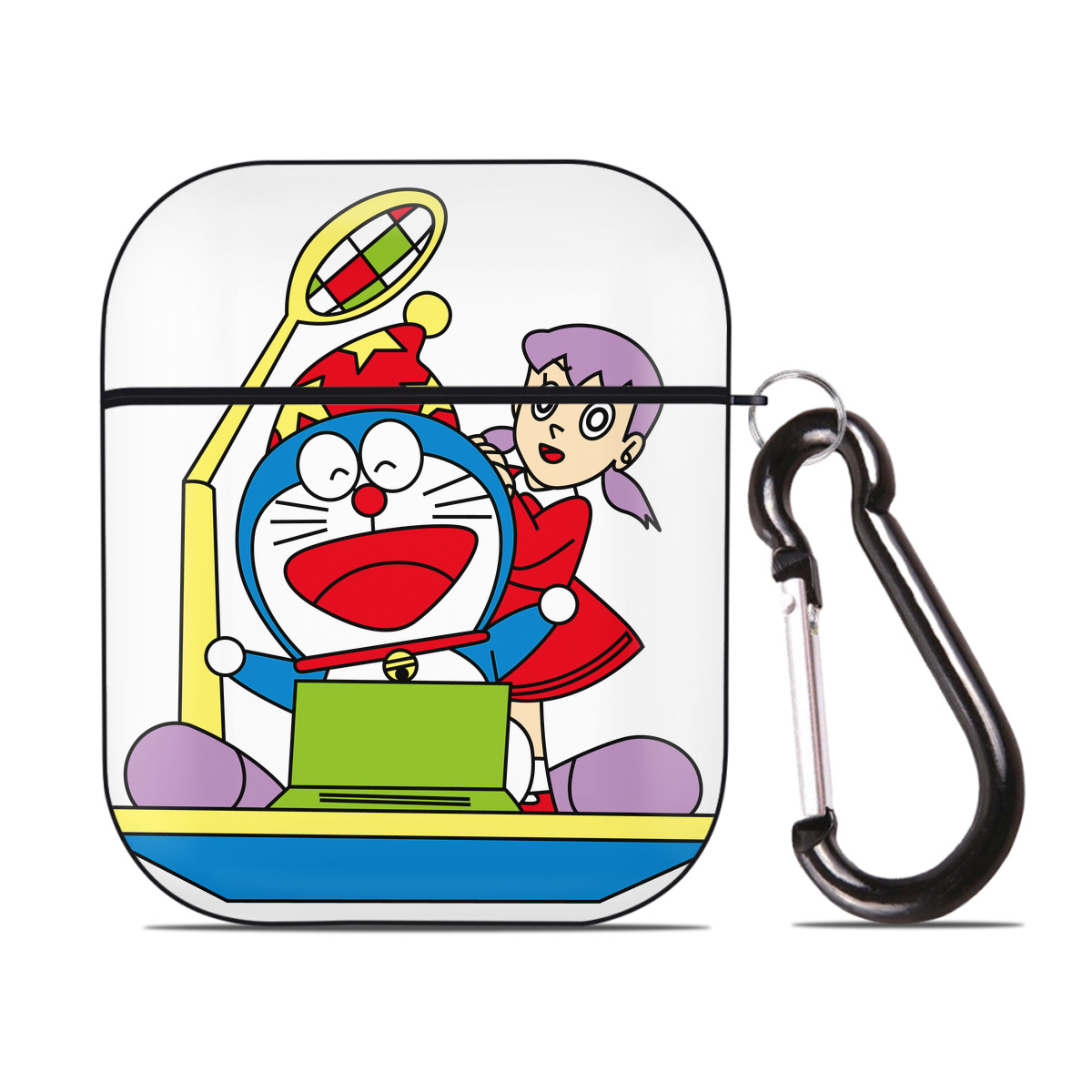 （画像用） ドラえもん みなもと しずか Doraemon Shizuka Minamoto AirPods 第2世代保護ケース ハードシェル ブラック 耐衝撃・防指紋・カラビナ付き