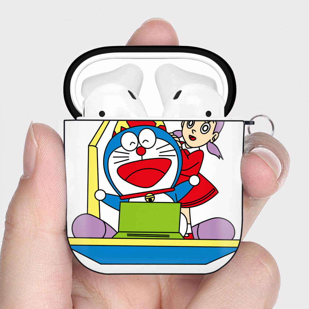 （画像用） ドラえもん みなもと しずか Doraemon Shizuka Minamoto AirPods 第2世代保護ケース ハードシェル ブラック 耐衝撃・防指紋・カラビナ付き