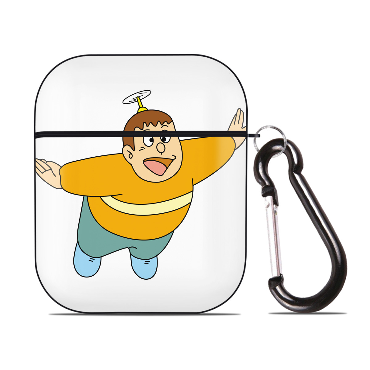 （画像用） ドラえもん 剛田武 Doraemon Gouta Takeshi AirPods 第2世代保護ケース ハードシェル ブラック 耐衝撃・防指紋・カラビナ付き