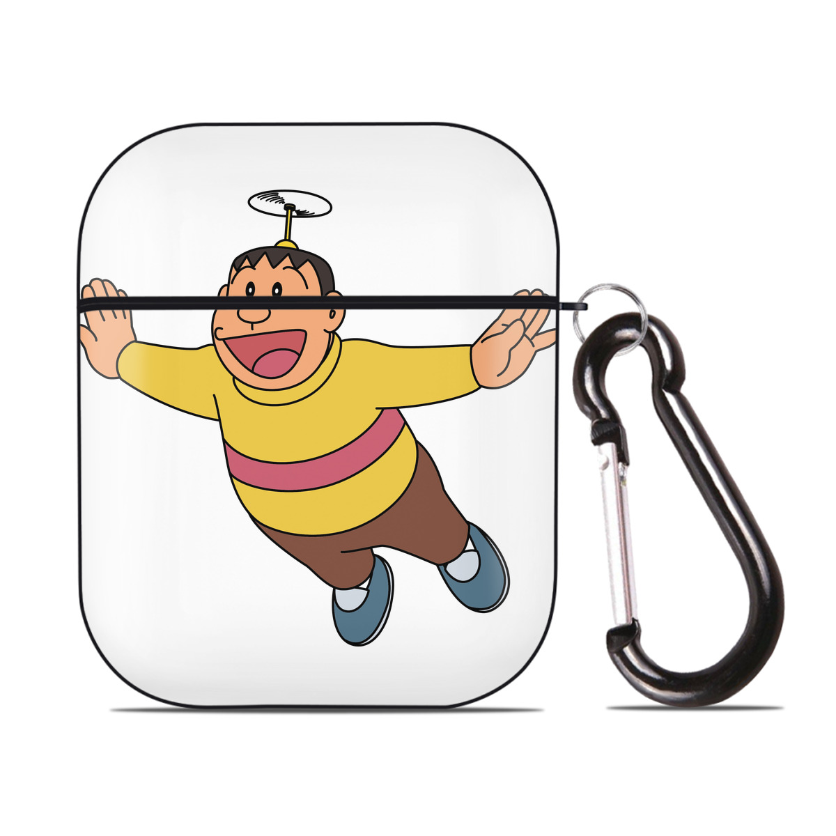 （画像用） ドラえもん 剛田武 Doraemon Gouta Takeshi AirPods 第2世代保護ケース ハードシェル ブラック 耐衝撃・防指紋・カラビナ付き
