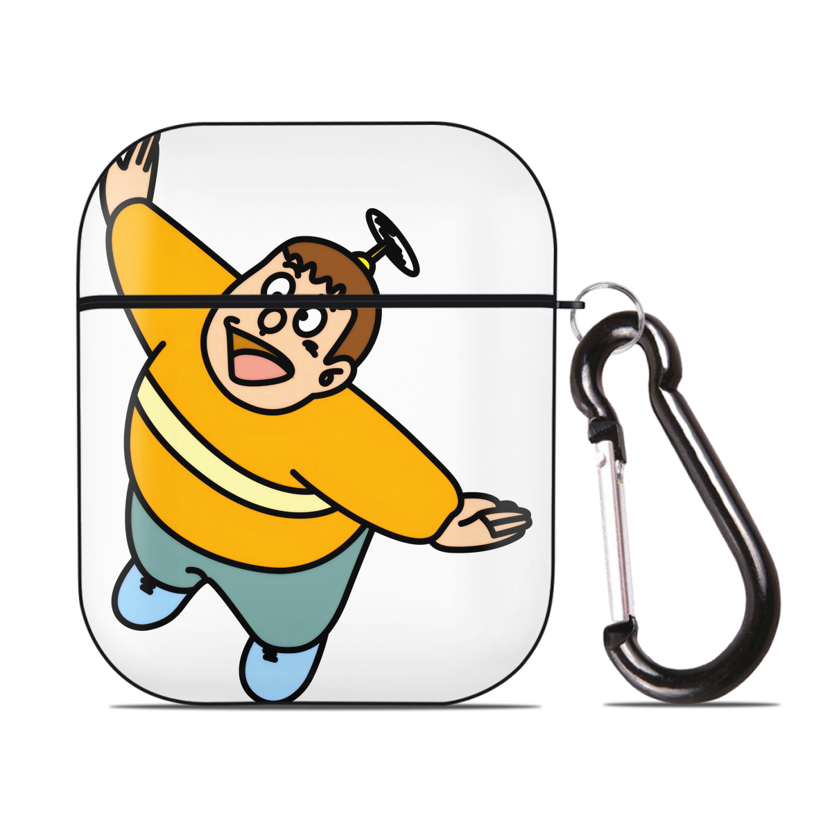 （画像用） ドラえもん 剛田武 Doraemon Gouta Takeshi AirPods 第2世代保護ケース ハードシェル ブラック 耐衝撃・防指紋・カラビナ付き