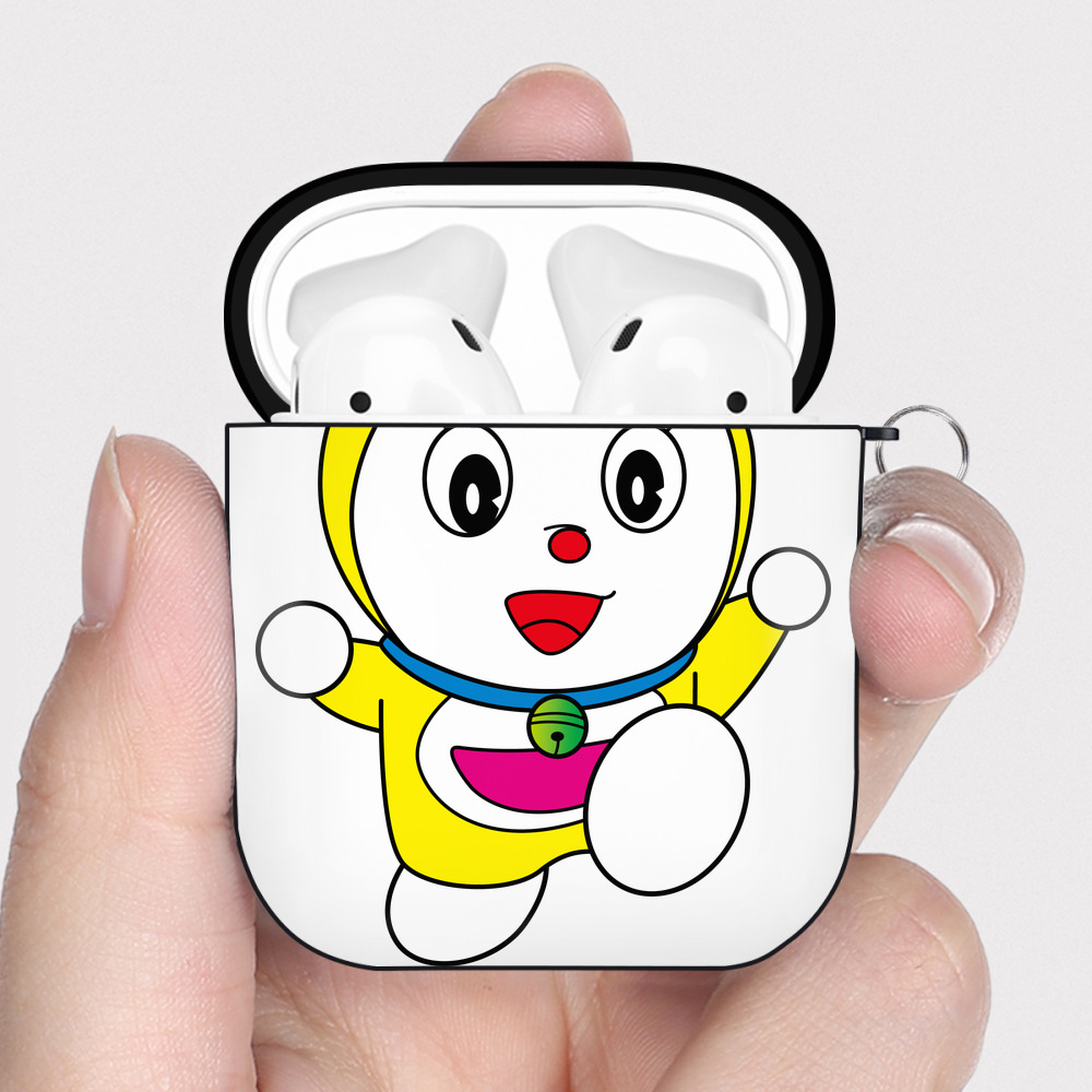 （画像用） ドラえもん ドラミ Doraemon Dorami AirPods 第2世代保護ケース ハードシェル ブラック 耐衝撃・防指紋・カラビナ付き