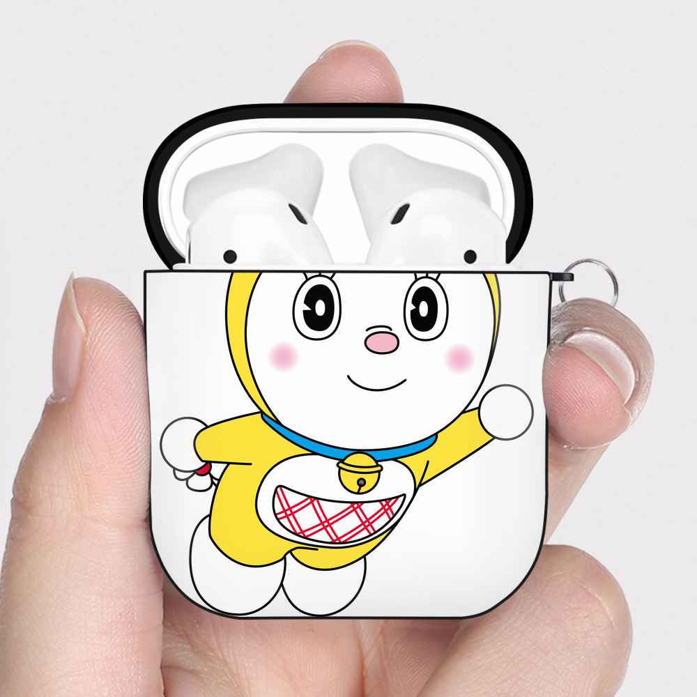 （画像用） ドラえもん ドラミ Doraemon Dorami AirPods 第2世代保護ケース ハードシェル ブラック 耐衝撃・防指紋・カラビナ付き