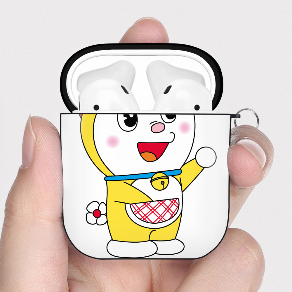 （画像用） ドラえもん ドラミ Doraemon Dorami AirPods 第2世代保護ケース ハードシェル ブラック 耐衝撃・防指紋・カラビナ付き