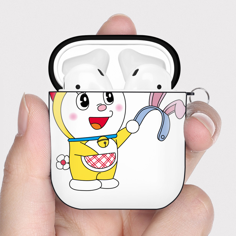 （画像用） ドラえもん ドラミ Doraemon Dorami AirPods 第2世代保護ケース ハードシェル ブラック 耐衝撃・防指紋・カラビナ付き