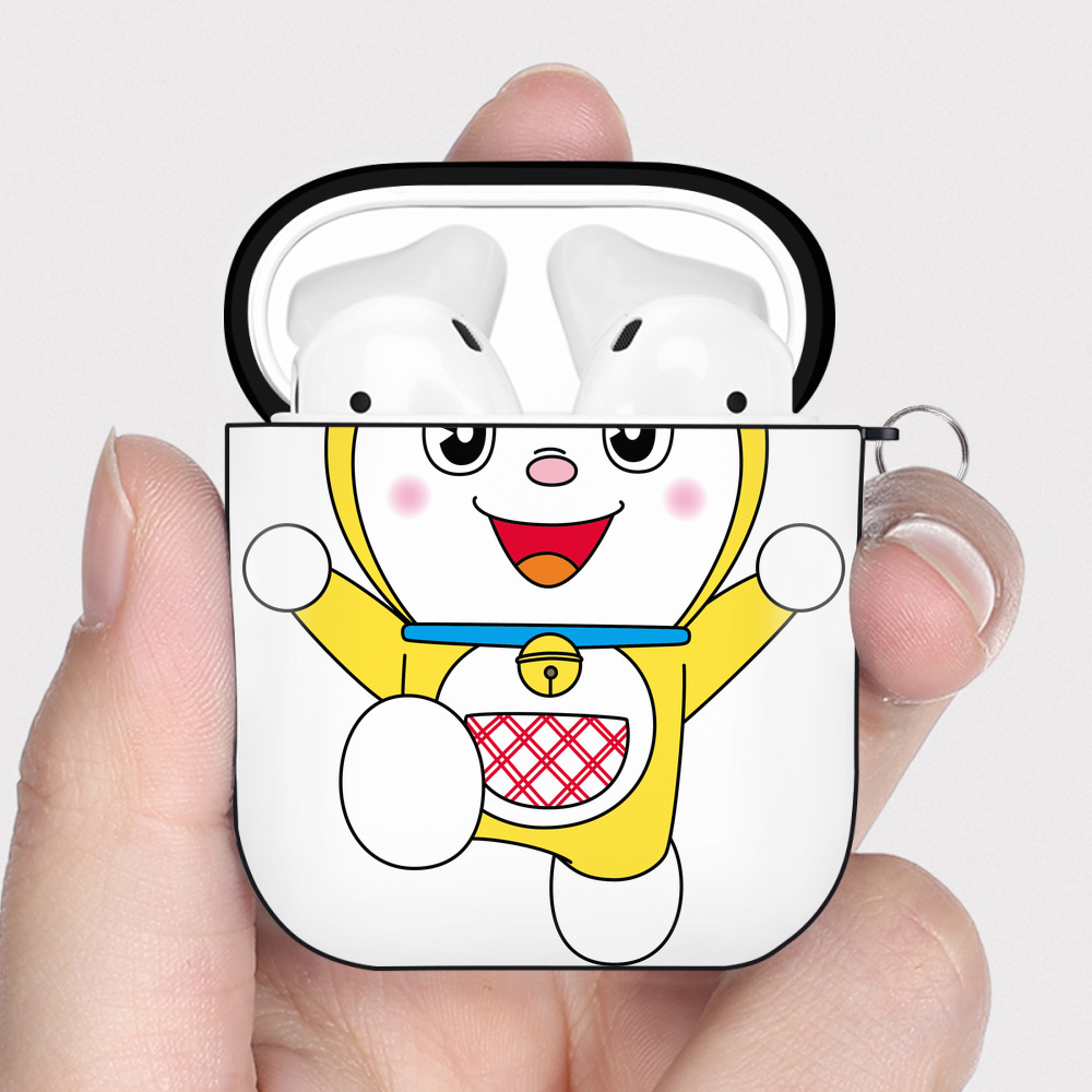 （画像用） ドラえもん ドラミ Doraemon Dorami AirPods 第2世代保護ケース ハードシェル ブラック 耐衝撃・防指紋・カラビナ付き