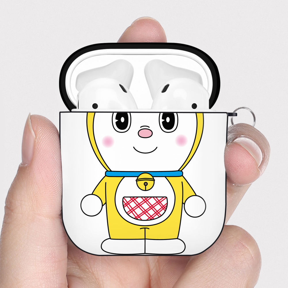 （画像用） ドラえもん ドラミ Doraemon Dorami AirPods 第2世代保護ケース ハードシェル ブラック 耐衝撃・防指紋・カラビナ付き