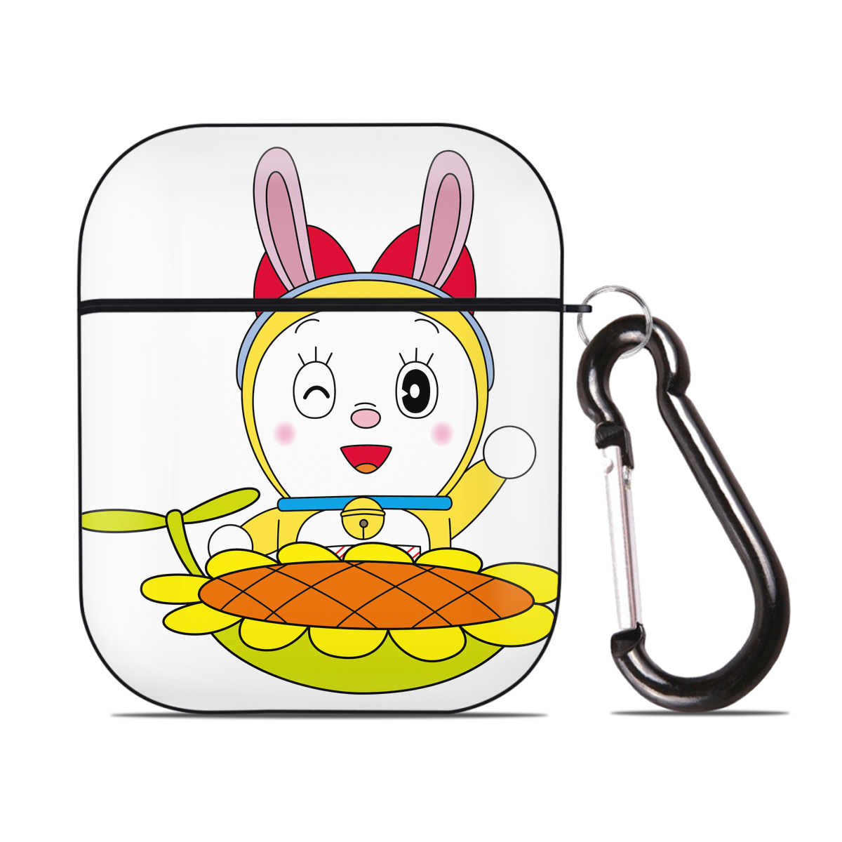 （画像用） ドラえもん ドラミ Doraemon Dorami AirPods 第2世代保護ケース ハードシェル ブラック 耐衝撃・防指紋・カラビナ付き