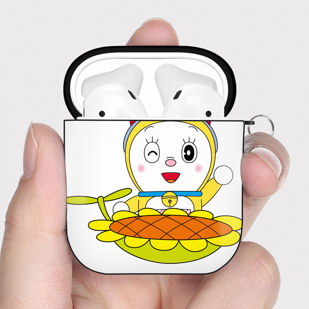 （画像用） ドラえもん ドラミ Doraemon Dorami AirPods 第2世代保護ケース ハードシェル ブラック 耐衝撃・防指紋・カラビナ付き